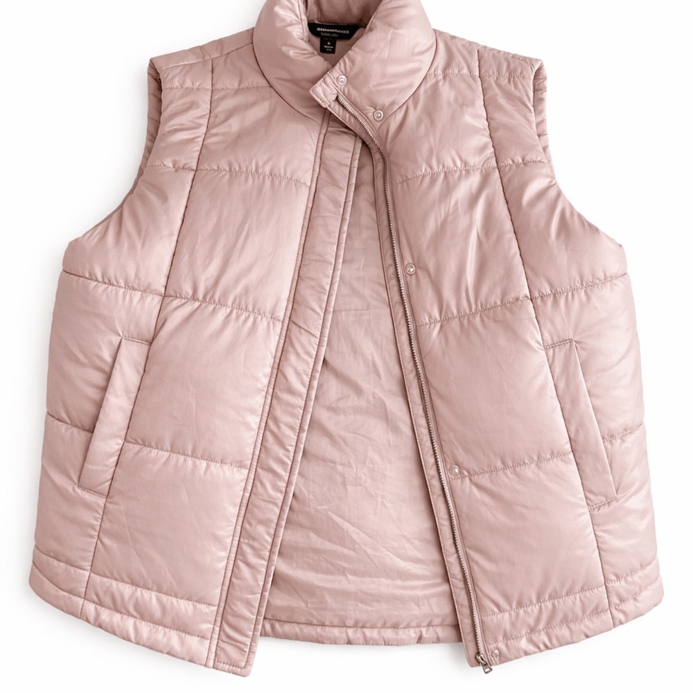 Women's Light Pink Quilted Puffer Vest - Sleeveless Zip Front